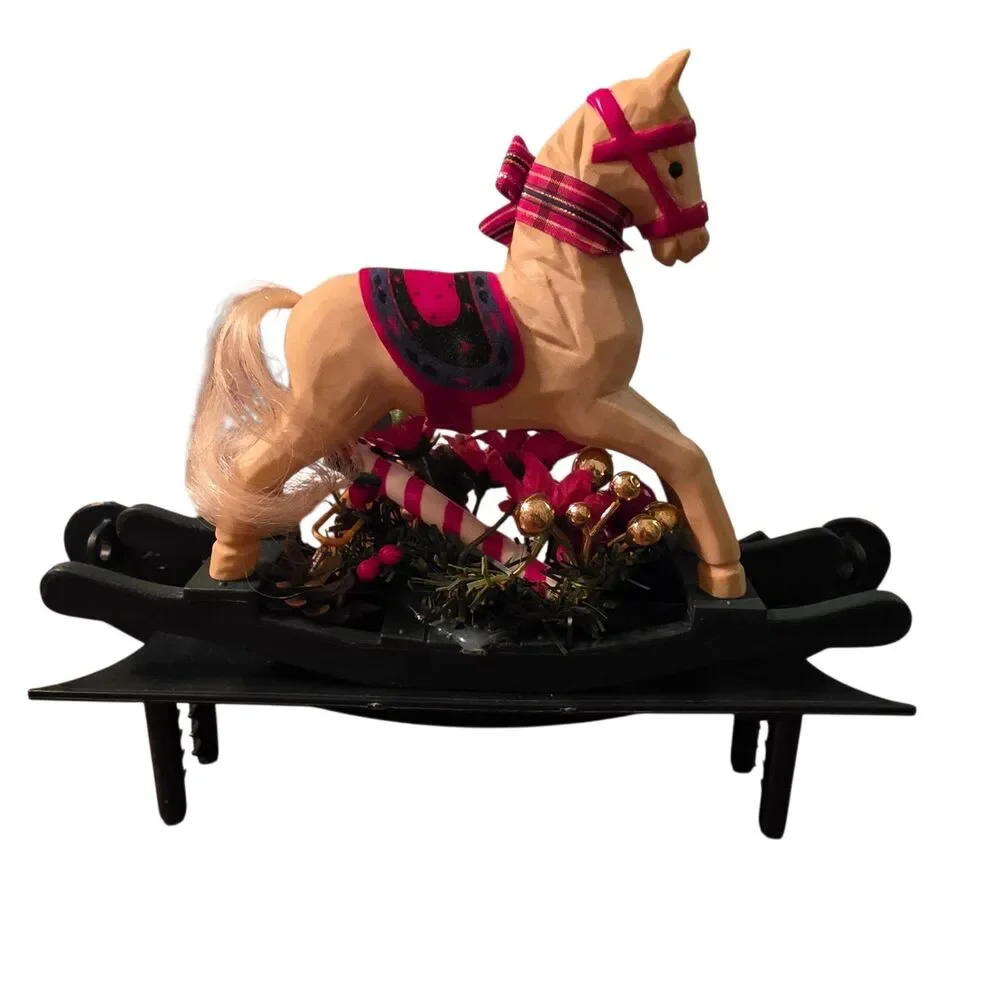 Merry Christmas Rocking Horse Tree Hugger 10 1/2 X 8 Sits In Your Tree Holiday